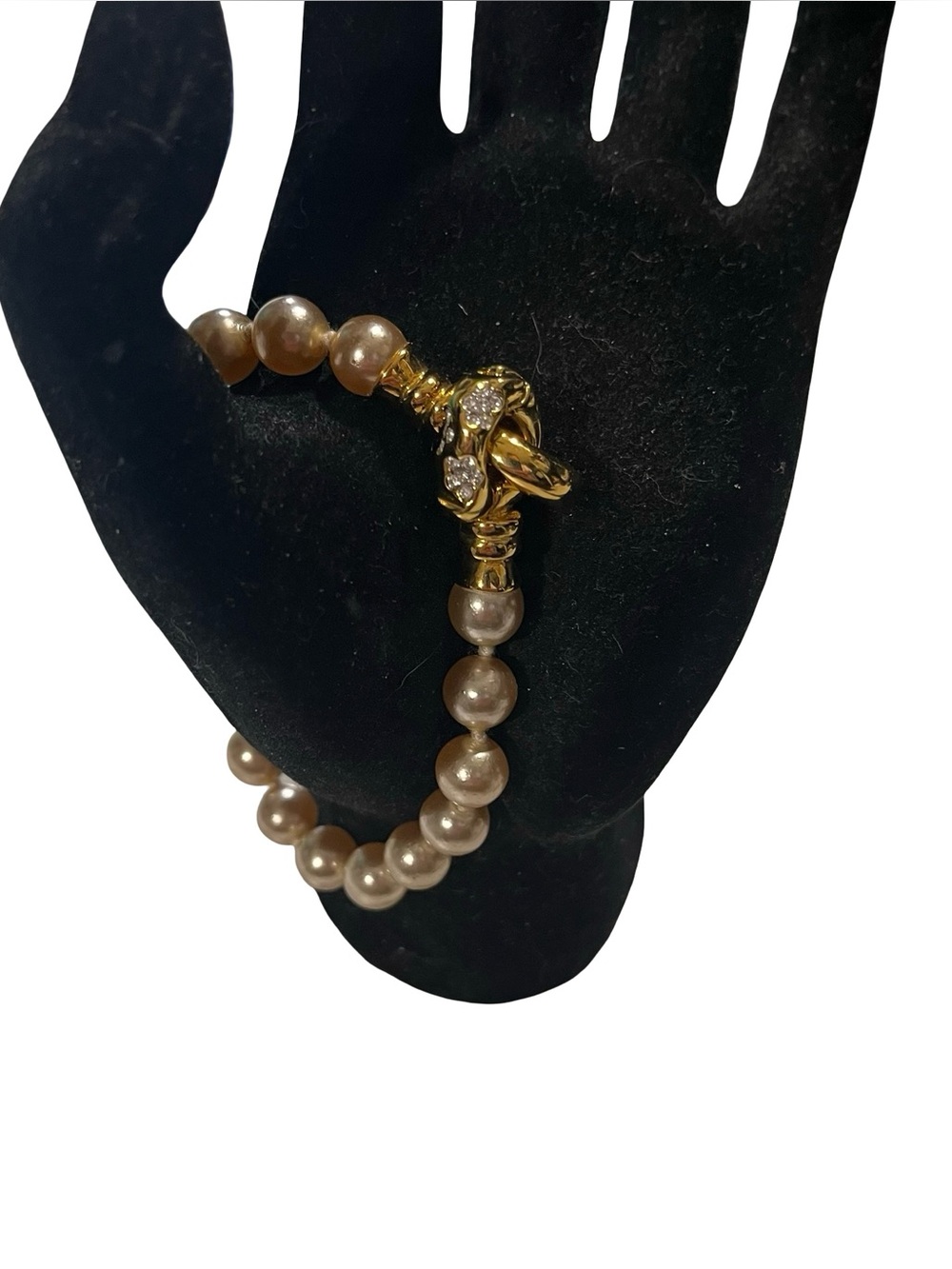 Vtg Nolan Miller Glamrose Faux Pearl Rhinestone Clasp Bracelet 22.38g Gold Tone